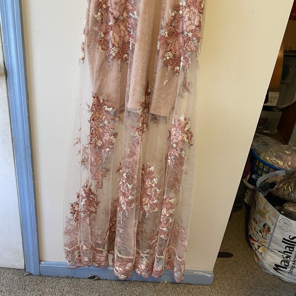 Altar'd State Maxi Dress M Sheer Pink Lace Floral Fairy Cottagecore Formal Party - Picture 10 of 11